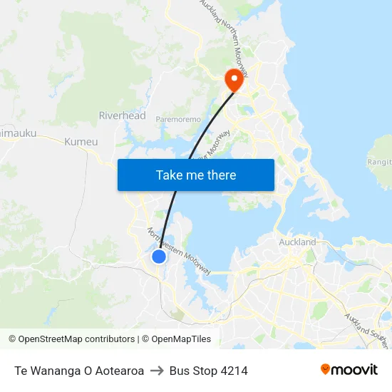 Te Wananga O Aotearoa to Bus Stop 4214 map