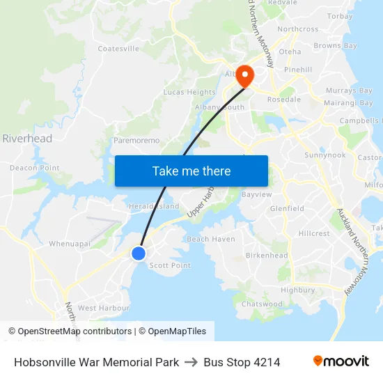 Hobsonville War Memorial Park to Bus Stop 4214 map