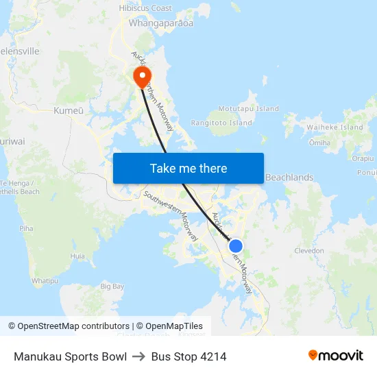 Manukau Sports Bowl to Bus Stop 4214 map