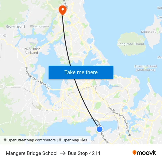 Mangere Bridge School to Bus Stop 4214 map