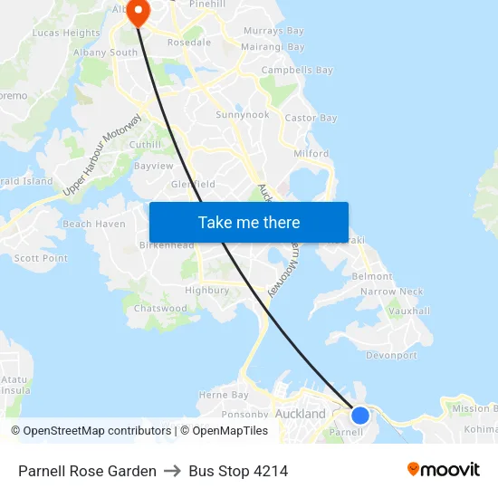 Parnell Rose Garden to Bus Stop 4214 map