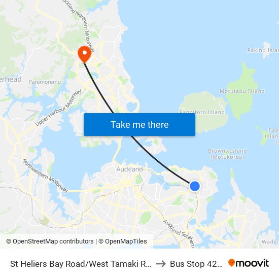 St Heliers Bay Road/West Tamaki Road to Bus Stop 4214 map