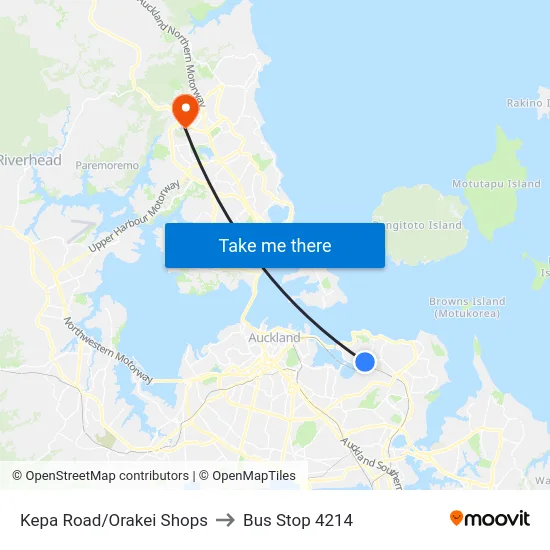 Kepa Road/Orakei Shops to Bus Stop 4214 map