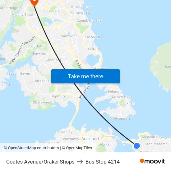 Coates Avenue/Orakei Shops to Bus Stop 4214 map