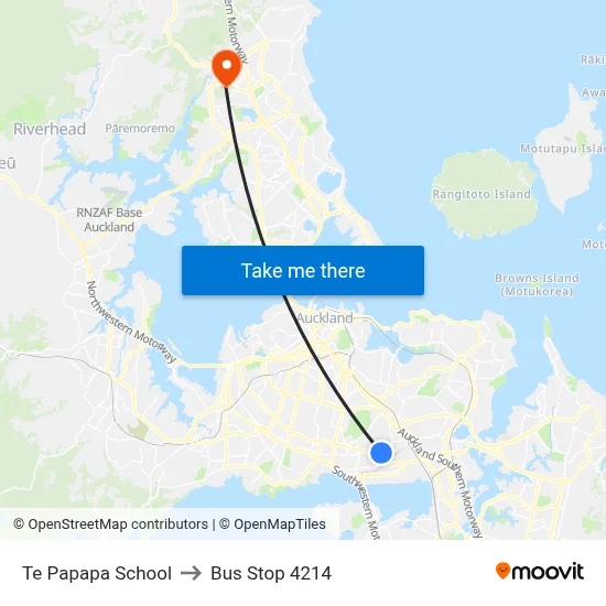 Te Papapa School to Bus Stop 4214 map