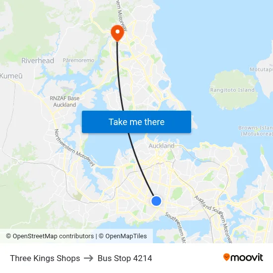Three Kings Shops to Bus Stop 4214 map