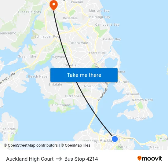 Auckland High Court to Bus Stop 4214 map