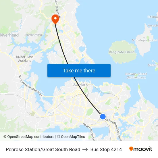 Penrose Station/Great South Road to Bus Stop 4214 map