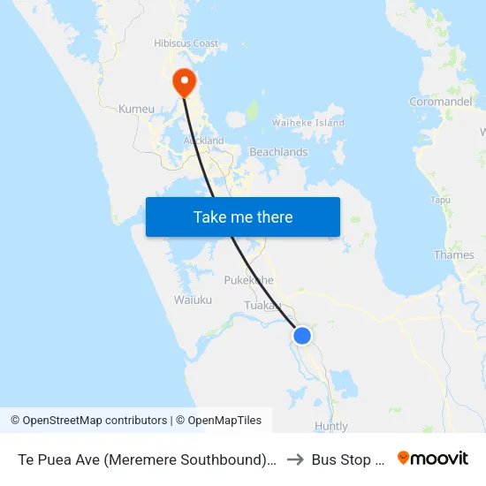 Te Puea Ave, Meremere (Southbound) (Hail2ride) to Bus Stop 4214 map