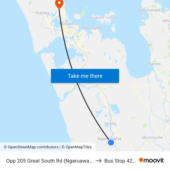 Opp 205 Great South Rd, Ngaruawahia to Bus Stop 4214 map