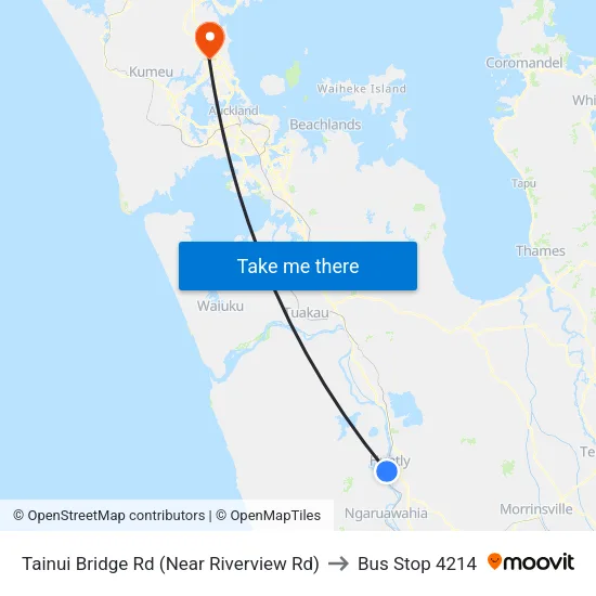 Tainui Bridge Rd, Huntly (Near Riverview Rd) to Bus Stop 4214 map
