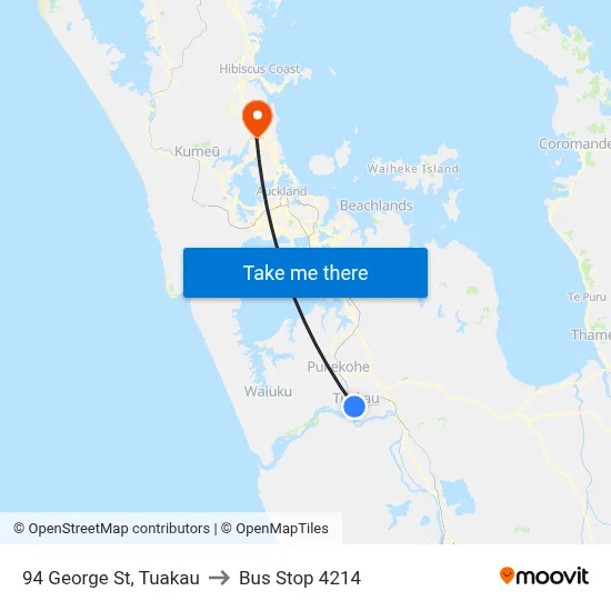 94 George St, Tuakau to Bus Stop 4214 map