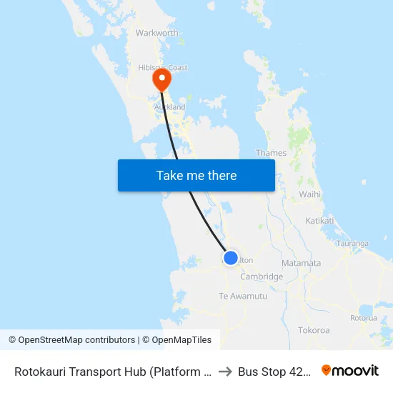 Rotokauri Transport Hub (Platform 2) to Bus Stop 4214 map