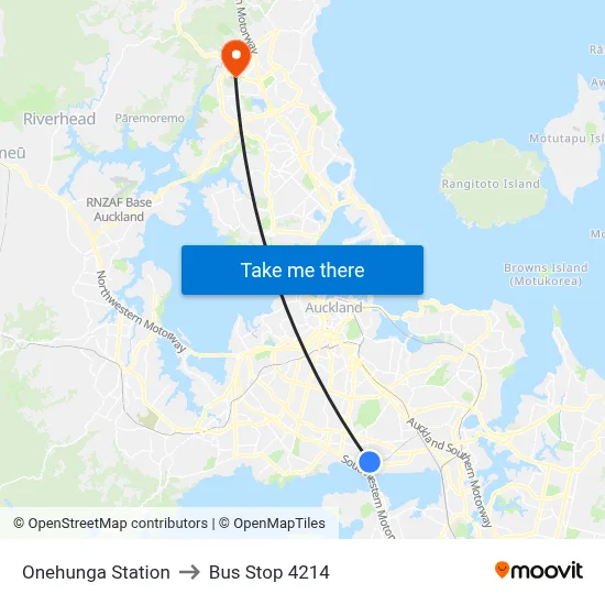 Onehunga Station to Bus Stop 4214 map