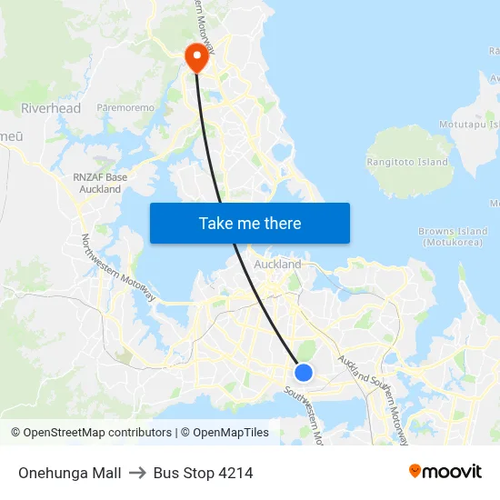 Onehunga Mall to Bus Stop 4214 map