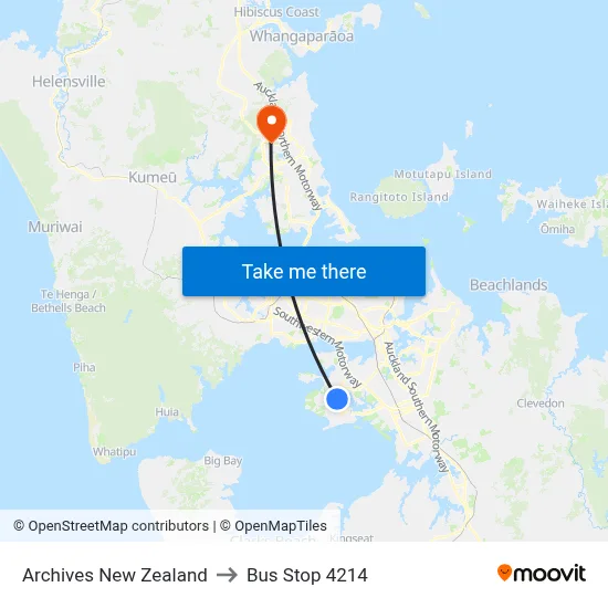 Archives New Zealand to Bus Stop 4214 map