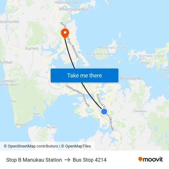 Stop B Manukau Station to Bus Stop 4214 map
