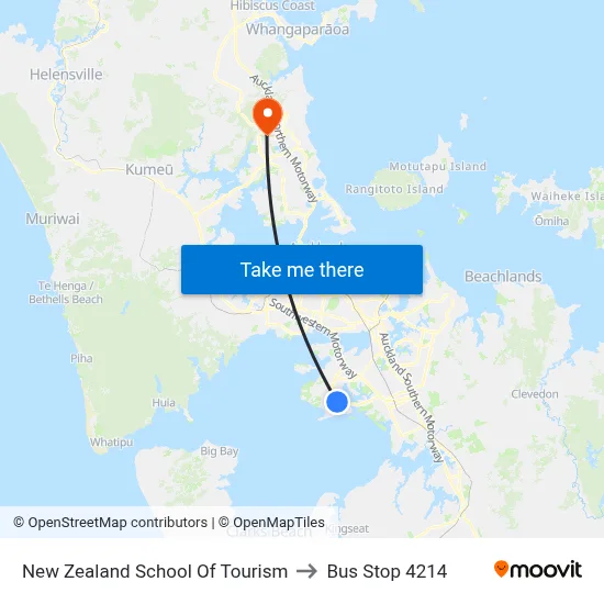 New Zealand School Of Tourism to Bus Stop 4214 map