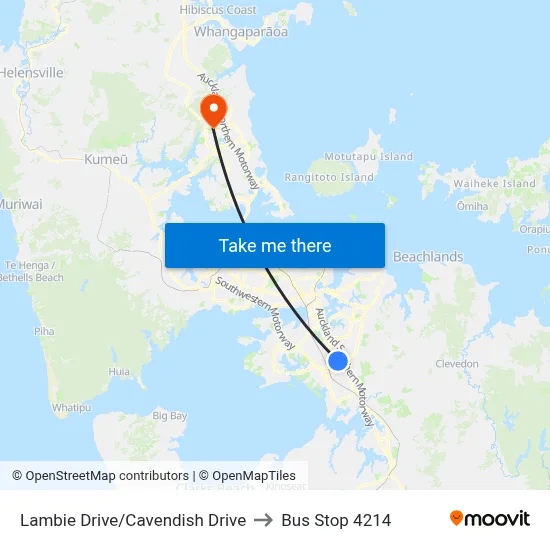 Lambie Drive/Cavendish Drive to Bus Stop 4214 map