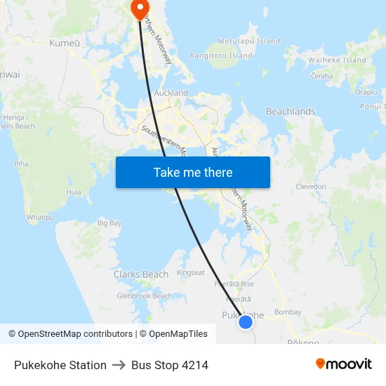Pukekohe Station to Bus Stop 4214 map