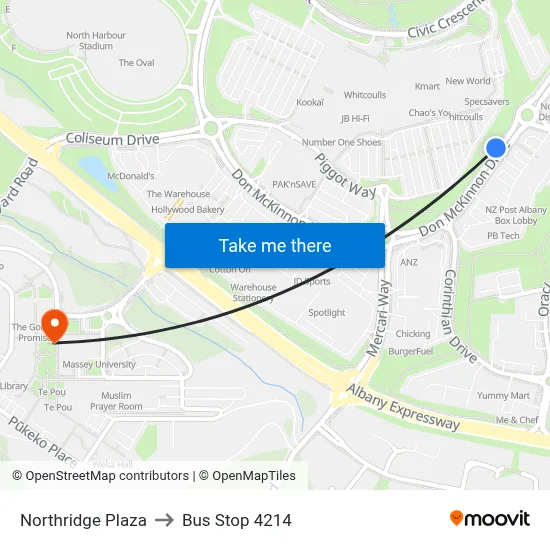 Northridge Plaza to Bus Stop 4214 map