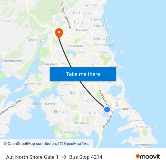 Aut North Shore Gate 1 to Bus Stop 4214 map