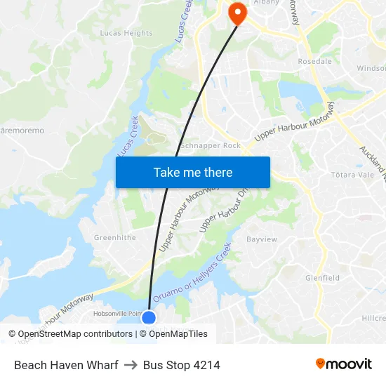 Beach Haven Wharf to Bus Stop 4214 map