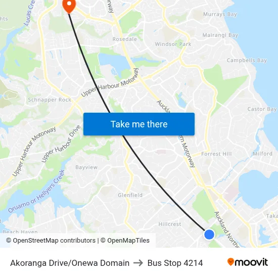 Akoranga Drive/Onewa Domain to Bus Stop 4214 map