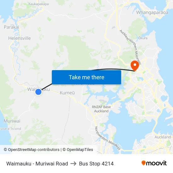 Waimauku - Muriwai Road to Bus Stop 4214 map