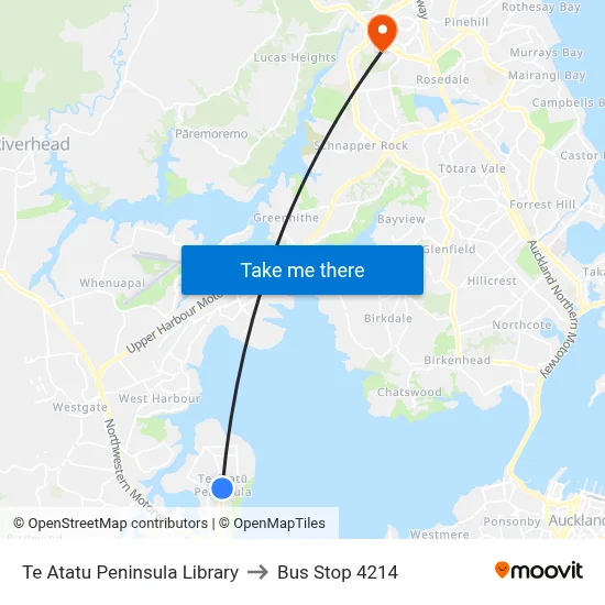 Te Atatu Peninsula Library to Bus Stop 4214 map