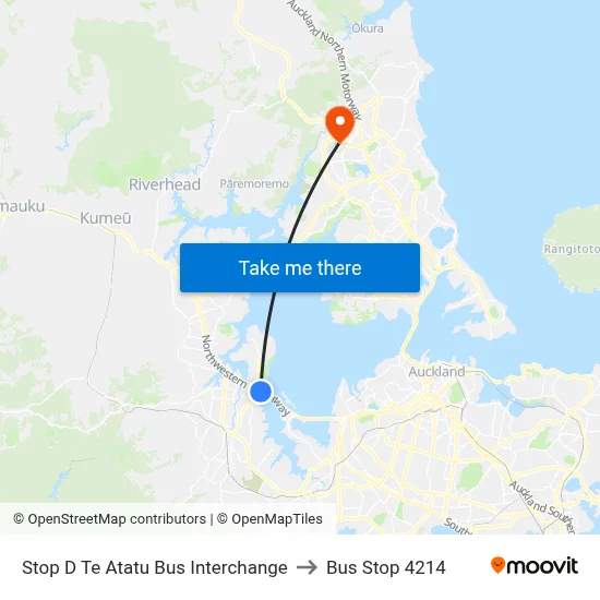 Stop D Te Atatu Bus Interchange to Bus Stop 4214 map