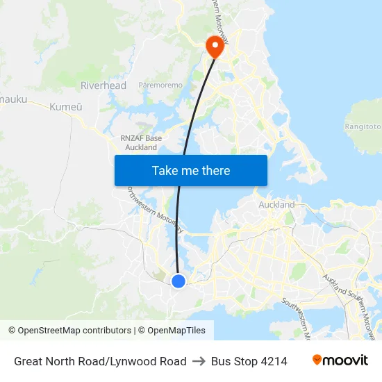 Great North Road/Lynwood Road to Bus Stop 4214 map