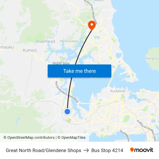 Great North Road/Glendene Shops to Bus Stop 4214 map