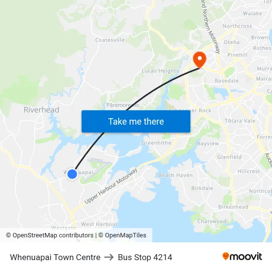 Whenuapai Town Centre to Bus Stop 4214 map