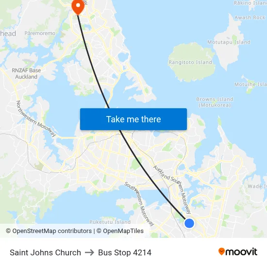 Saint Johns Church to Bus Stop 4214 map