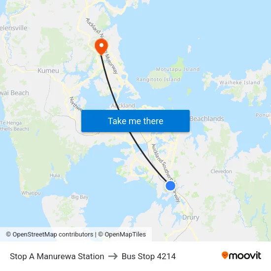 Stop A Manurewa Station to Bus Stop 4214 map
