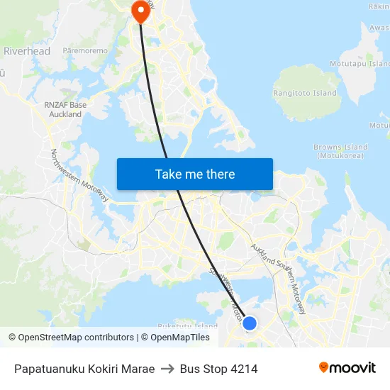 Papatuanuku Kokiri Marae to Bus Stop 4214 map