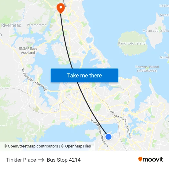 Tinkler Place to Bus Stop 4214 map