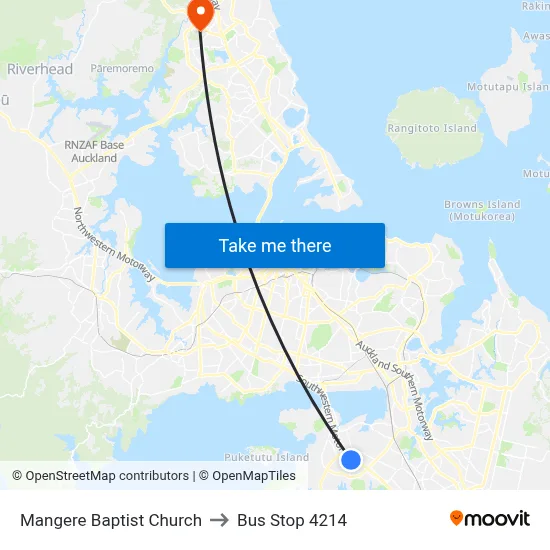 Mangere Baptist Church to Bus Stop 4214 map