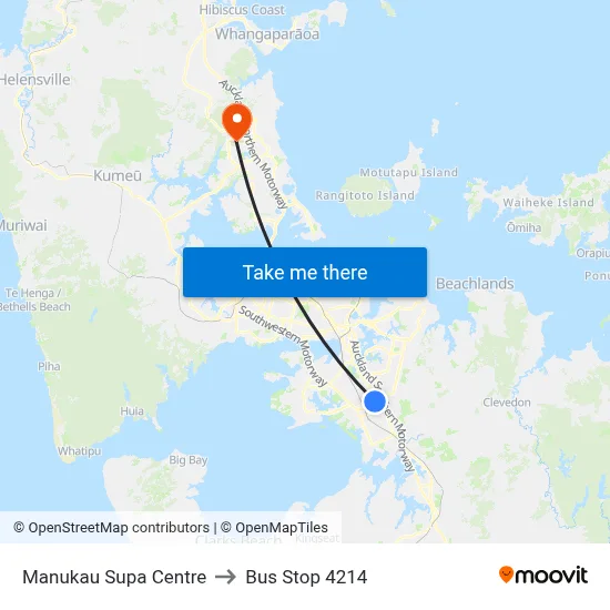 Manukau Supa Centre to Bus Stop 4214 map