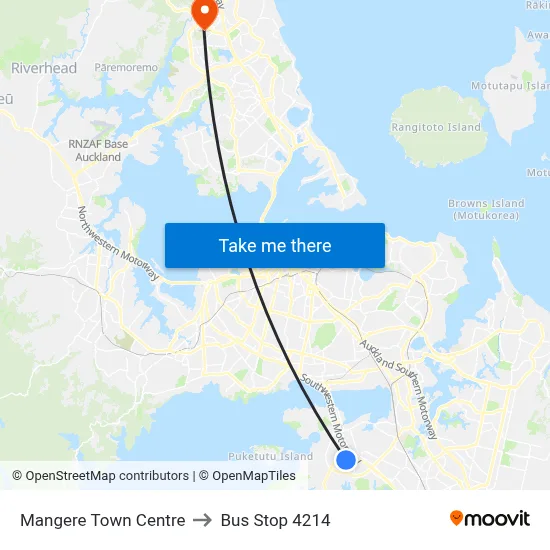 Mangere Town Centre to Bus Stop 4214 map