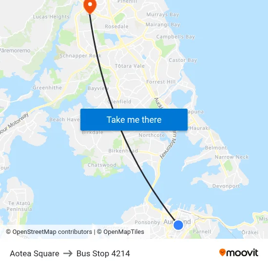 Aotea Square to Bus Stop 4214 map