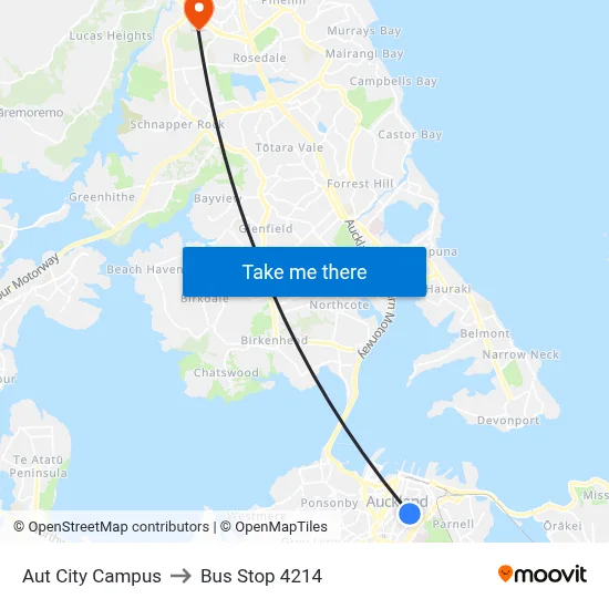 Aut City Campus to Bus Stop 4214 map