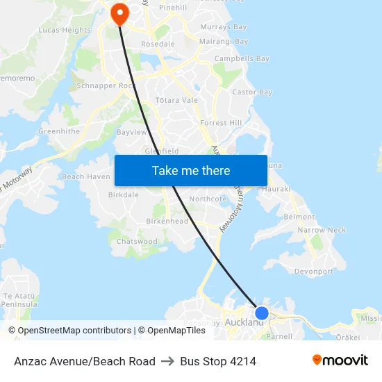 Anzac Avenue/Beach Road to Bus Stop 4214 map