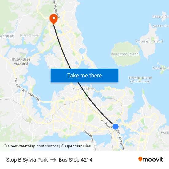 Stop B Sylvia Park to Bus Stop 4214 map