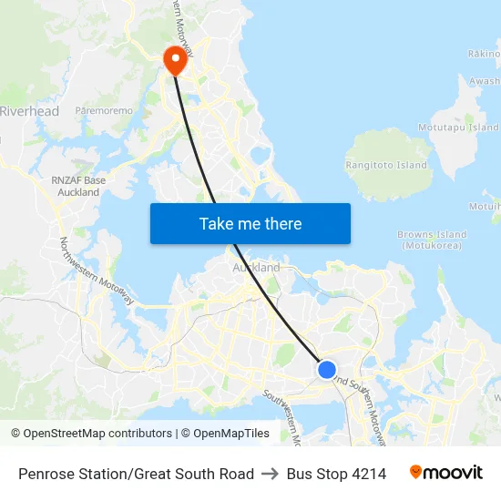 Penrose Station/Great South Road to Bus Stop 4214 map