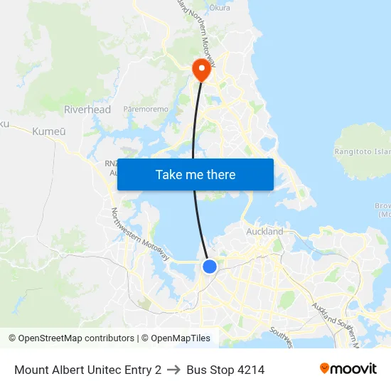Mount Albert Unitec Entry 2 to Bus Stop 4214 map