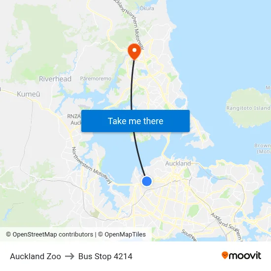 Auckland Zoo to Bus Stop 4214 map
