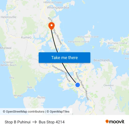 Stop B Puhinui to Bus Stop 4214 map