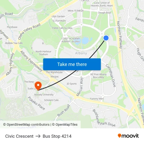 Civic Crescent to Bus Stop 4214 map